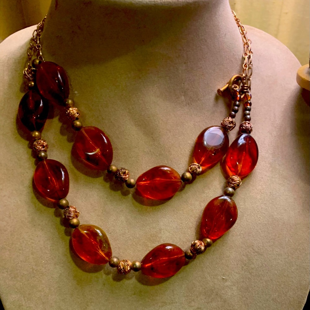 Double-strand Amber and Copper Necklace